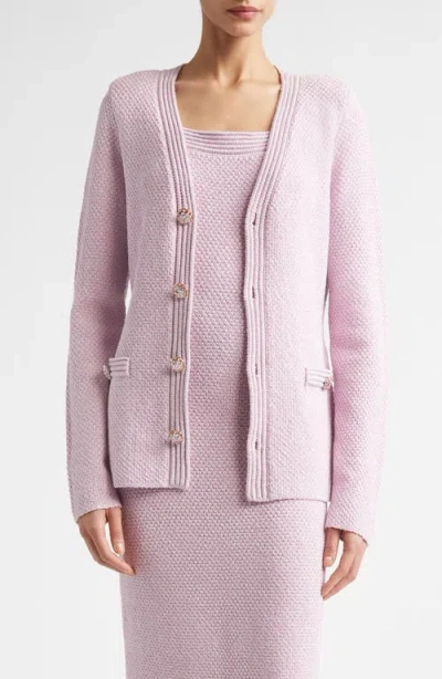 St John St. John Metallic Mouliné Cotton & Silk Blend Cardigan In Pink
