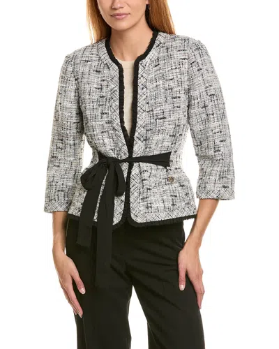 St John St. John Metallic Multi Tweed Crewneck Jacket In Gray