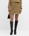 St John Metallic Plaid Mini Skirt With Fringed Hem In Gold/ Canyon Multi