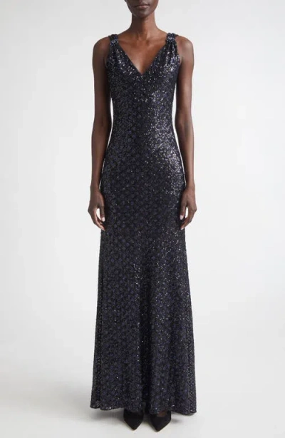 St John St. John Metallic Shimmer Gown In Black