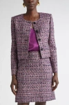 St John St. John Metallic Tape Tweed Crop Jacket In Purple