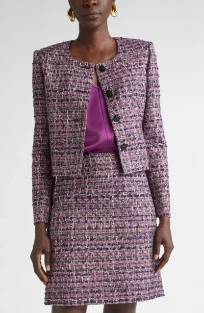 St John St. John Metallic Tape Tweed Crop Jacket In Purple