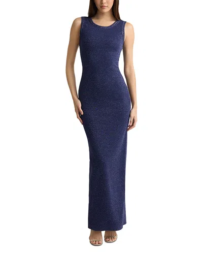 St John Metallic Threaded Sleeveless Column Gown In Blue