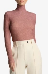 St John Metallic Turtleneck Sweater In Macaroon