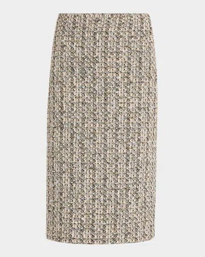 St John Metallic Tweed Collage Midi Skirt In Pink Blush/shadow Multi