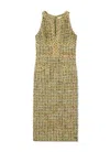 St John Metallic Tweed Dress In Cypress Moss Multi