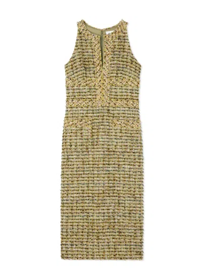 St John Metallic Tweed Dress In Green