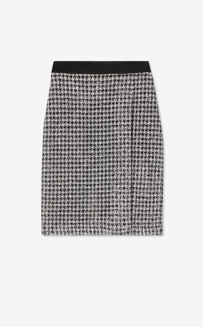 St John Metallic Tweed Houndstooth Skirt In Blhu
