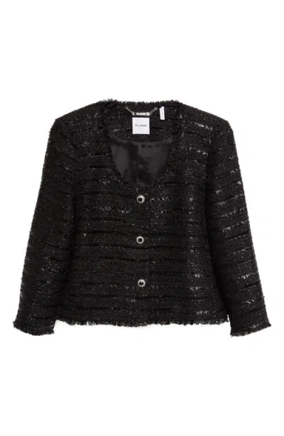 St John St. John Metallic Tweed Jacket In Black