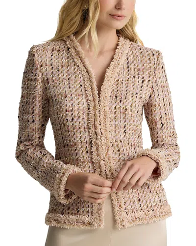 St John Metallic Tweed Jacket In Burgundy