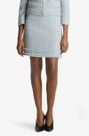 St John Textured Multi Tweed Skirt In Powder Blue/ White Multi