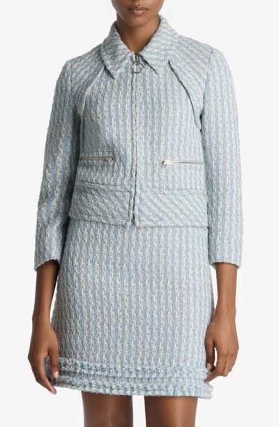 Shop St John St. John Collection Metallic Tweed Zip-up Jacket In Powder Blue/ White Multi