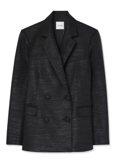 St John Metallic Twill Jacket In Black