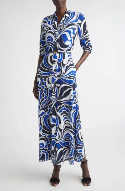 St John St. John Midcentury Scroll Shirtdress In Multi