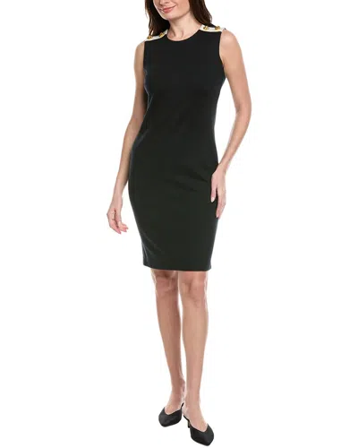 St John St. John Milano Knit Wool-blend Sheath Dress In Bkec-black/ecru