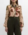 St John St. John Collection Mixed Floral Print Georgette Button-up Shirt In Multi