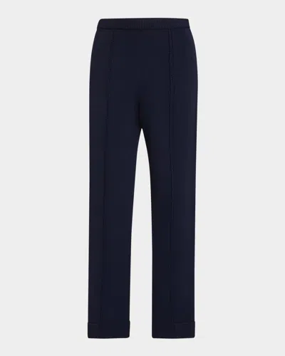 St John Mixed Gauge Rib Knit Straight-leg Ankle Pants In Midn