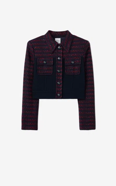 St John Mixed Media Tweed Knit Jacket In Midnight/geranium Multi