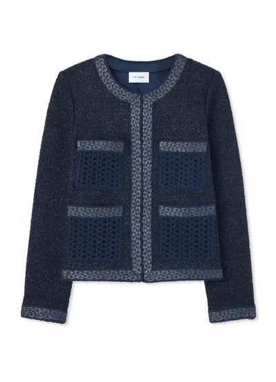 St John Mixed Media Tweed Short Jacket In Royal Blue/lurex Multi