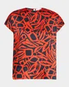 St John St. John Collection Botanical Print Mixed Media Top In Gemd