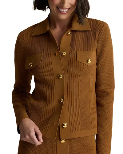 St John Mixed Rib Knit Jacket In Brown