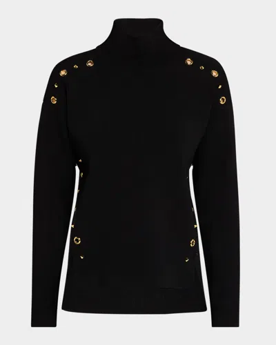 St John Mock-neck Eyelet Embellished Sweater In Black