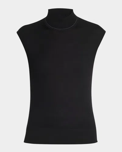 St John Mock-neck Fine-gauge Merino Knit Sweater In Black