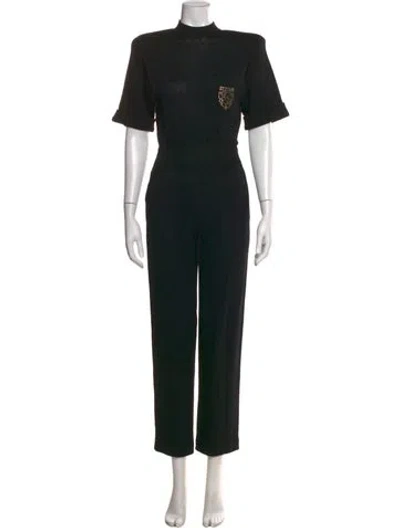 Pre-owned St John Mock Neck Jumpsuit In Black
