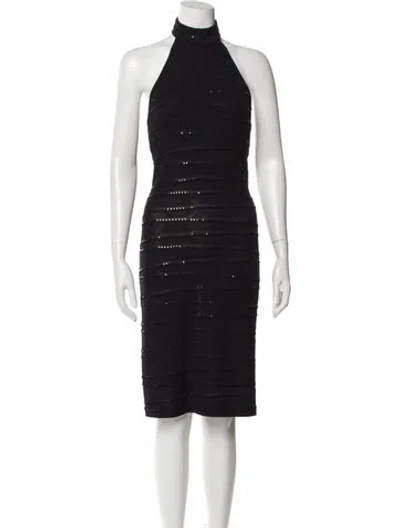 Pre-owned St John Mock Neck Knee-length Dress In Black