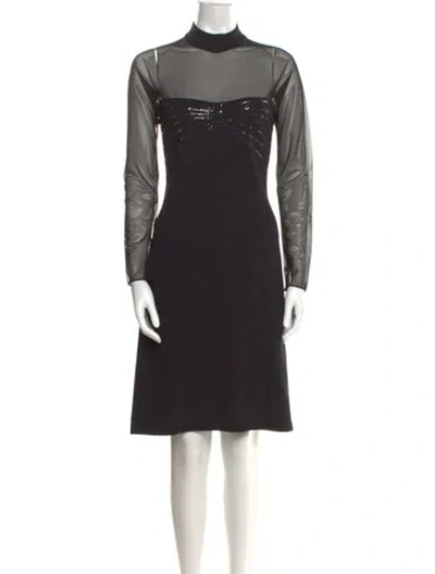 Pre-owned St John Mock Neck Knee-length Dress In Black