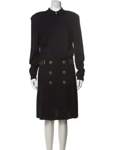 Pre-owned St John Mock Neck Knee-length Dress In Black