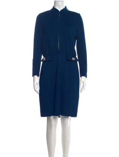 Pre-owned St John Mock Neck Knee-length Dress In Blue