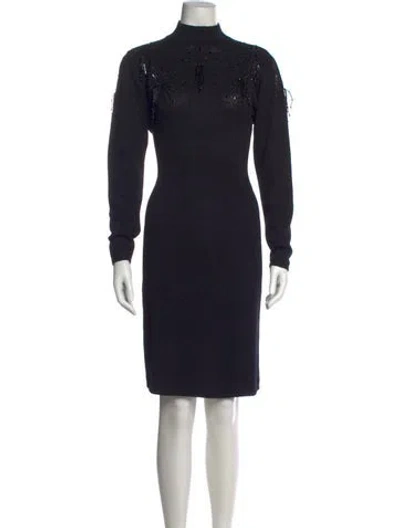 Pre-owned St John Mock Neck Knee-length Dress In Blue
