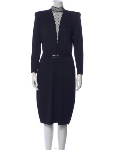 Pre-owned St John Mock Neck Knee-length Dress In Blue