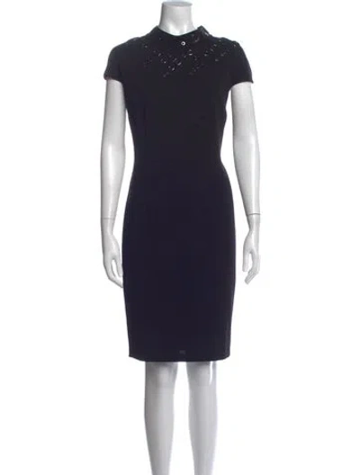 Pre-owned St John Mock Neck Knee-length Dress In Blue