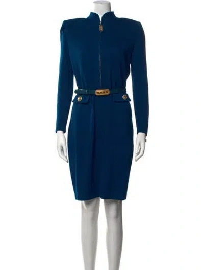 Pre-owned St John Mock Neck Knee-length Dress In Blue
