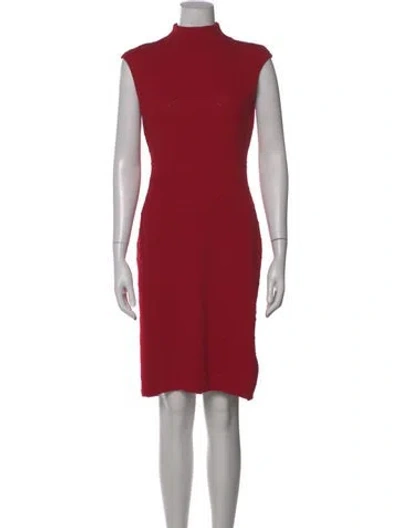 Pre-owned St John Mock Neck Knee-length Dress In Red