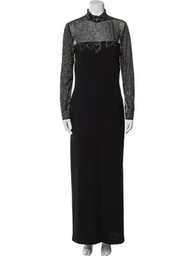 Pre-owned St John Mock Neck Long Dress In Black