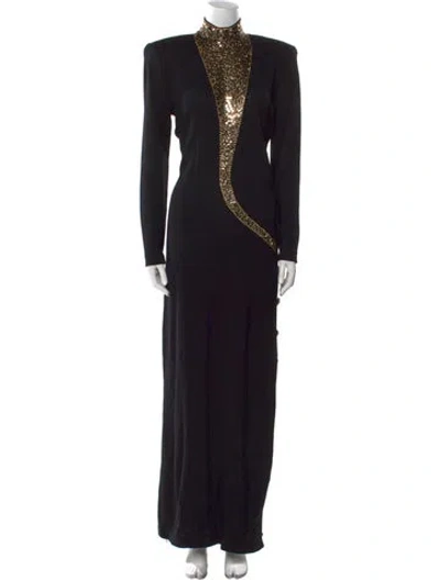 Pre-owned St John Mock Neck Long Dress In Black
