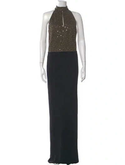 Pre-owned St John Mock Neck Long Dress In Black