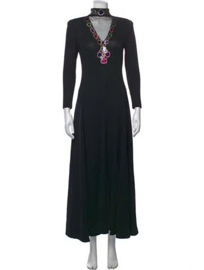 Pre-owned St John Mock Neck Long Dress In Black