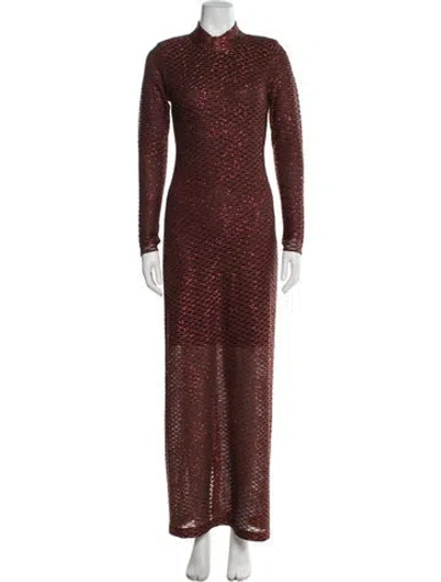 Pre-owned St John Mock Neck Long Dress In Brown