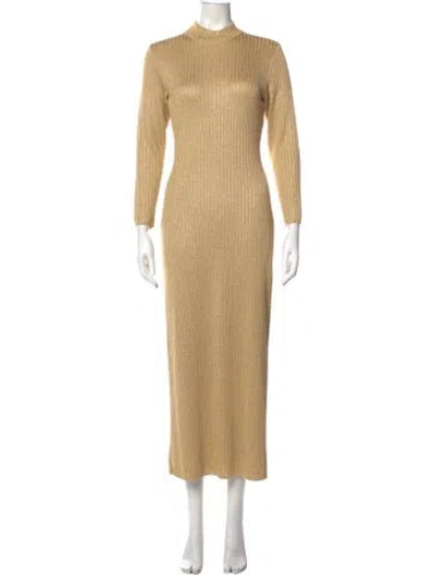 Pre-owned St John Mock Neck Long Dress In Gold