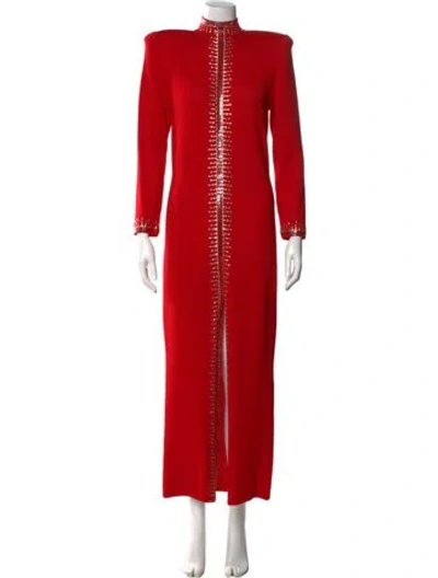 Pre-owned St John Mock Neck Long Dress In Red