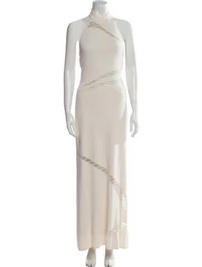 Pre-owned St John Mock Neck Long Dress In White
