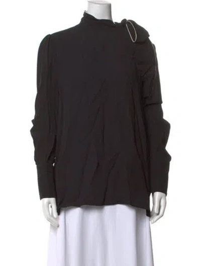 Pre-owned St John Mock Neck Long Sleeve Blouse In Black