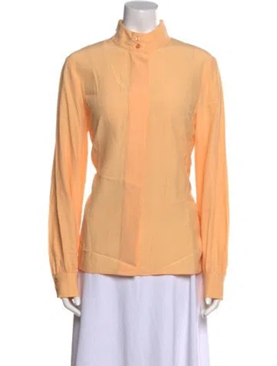 Pre-owned St John Mock Neck Long Sleeve Blouse In Orange