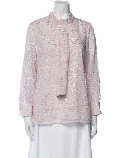 Pre-owned St John Mock Neck Long Sleeve Blouse In Pink