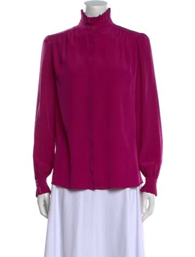 Pre-owned St John Mock Neck Long Sleeve Blouse In Purple