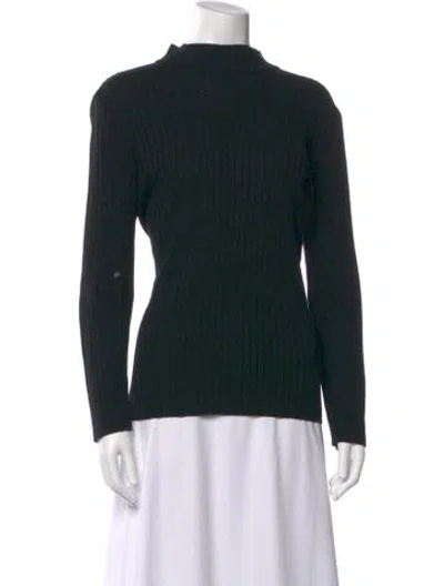 Pre-owned St John Mock Neck Long Sleeve Top In Black